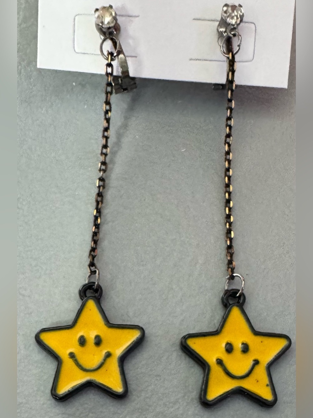 Yellow Star Smile Dangle clip-on Earrings - Playful Drop Style Nintendo Mario